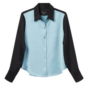 Karen Kane Colorblock Satin Button-Up Shirt Relaxed Fit New